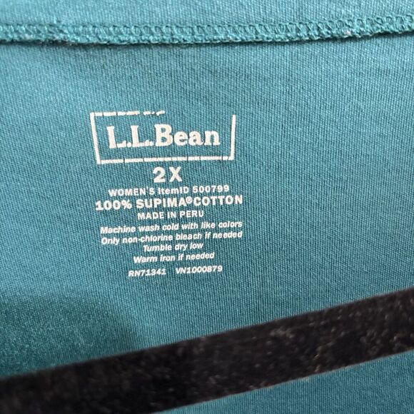 LL Bean Top Womens 2X Green Supima Cotton Split Neck Blouse - Picture 7 of 8
